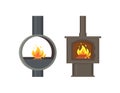 Fireplace old Style Stoves with Burning Logs Set
