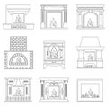 Fireplace in outline style. Royalty Free Stock Photo