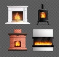 Fireplace Realistic Icon Set Royalty Free Stock Photo