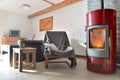 Red stove pellet in a living room