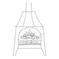 Fireplace in Scandinavian style on legs with decor. Fire is burning in the fireplace. Cozy European hyugge. Hand drawn Royalty Free Stock Photo