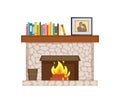 Fireplace with Shelf Books, Framed Photo Interior Royalty Free Stock Photo