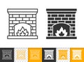 Fireplace simple open fire black line vector icon Royalty Free Stock Photo