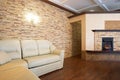 Fireplace and sofa