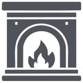 Fireplace solid glyph icon with burning fire for home comfort and winter warmth Royalty Free Stock Photo