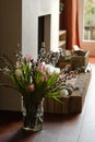 Fireplace with springflowers Royalty Free Stock Photo