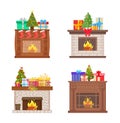 Fireplace with Tree Model Evergreen Pine Decor