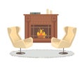 Fireplace with Vase Decoration Armchairs Interior