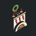 Fireplace, vector christmas isometric illustration, 3d flat icon Royalty Free Stock Photo