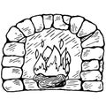 Fireplace. Vector illustration of a home fireplace made of stone. Hand drawn fireplace with wood