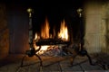 Fireplace with a warm fire Royalty Free Stock Photo