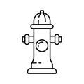 Fireplug icon. Linear logo of fire hydrant. Black simple illustration of street water pipe with three nozzles. Contour isolated