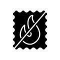 Fireproof material glyph icon. Fabric feature. Textile industry. Fiber type. Black symbol
