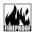 Fireproof square icon, logo design, sign, black label with blazing flame