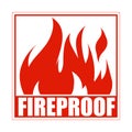 Fireproof square icon, logo design, sign, red label with blazing flame