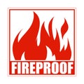 Fireproof square icon, logo design, sign, red label with blazing flame Royalty Free Stock Photo