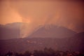 Fires and air pollution. Smoke and fire in the mountains of California. Climate change.