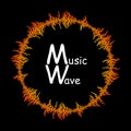 Fires round music wave background. Modern audio pulse player illustration. Vector digital light waveform Royalty Free Stock Photo