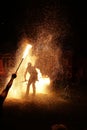 Fireshow in the dark at medieval festival