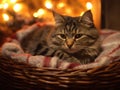 Fireside Cuddles: Cat\'s Winter Retreat Royalty Free Stock Photo