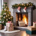 Fireside Festivities: A Christmas Tree Extravaganza Beside the Crackling Hearth