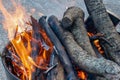 Flames and Smoke of a Fire Burn Woodpile Royalty Free Stock Photo