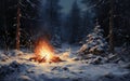 Fireside Glow Campfire Magic in the Heart of Snowy Silence. Generative AI Royalty Free Stock Photo