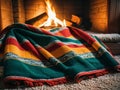 Fireside Snuggles Embrace Comfort with Cozy Blankets.AI Generated