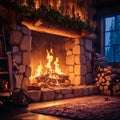 Fireside tranquility Cozy ambiance created by a crackling fireplace