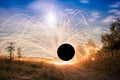 Firetrail of sparks flying through the air to create a vortex wormhole Royalty Free Stock Photo