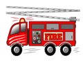 Firetruck, Fire Engine with Ladder and Siren Illustration