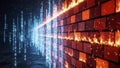 Firewall Breach with Flames and Binary Code Royalty Free Stock Photo