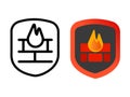 Firewall icon outline and colorized securing network connection online security shield fire and brick