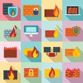 Firewall icons set, flat style Royalty Free Stock Photo