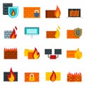 Firewall icons set, flat style Royalty Free Stock Photo