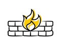 Firewall Illustration with Brick Wall and Yellow Flames Royalty Free Stock Photo