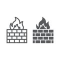 Firewall line and glyph icon, fire and security