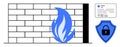 Firewall Security with Blue Flame, Shield, and Social Media Interface Royalty Free Stock Photo