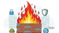 Firewall Security Concept with Fire and Digital Code Background Royalty Free Stock Photo