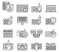 Firewall server icons set, outline style