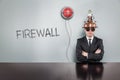 Firewall text text with vintage businessman Royalty Free Stock Photo