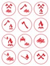 Firewood, ax and matches icons