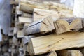 Firewood background - split hardwood kiln-dried. split firewood in the stack. Royalty Free Stock Photo