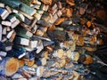 Dry firewood of various species lying in the room