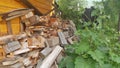 Firewood, boards, and logs near the baths Royalty Free Stock Photo