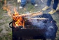 Firewood in the brazier Royalty Free Stock Photo