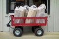 Firewood bundles outside a hardware store