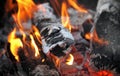 Firewood burning in flame macro shot stock photo Royalty Free Stock Photo