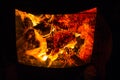 firewood burns beautifully in the stove, bright red fire in the fireplace Royalty Free Stock Photo