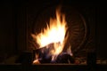 Firewood burns in the fireplace. Shooting at night. Royalty Free Stock Photo